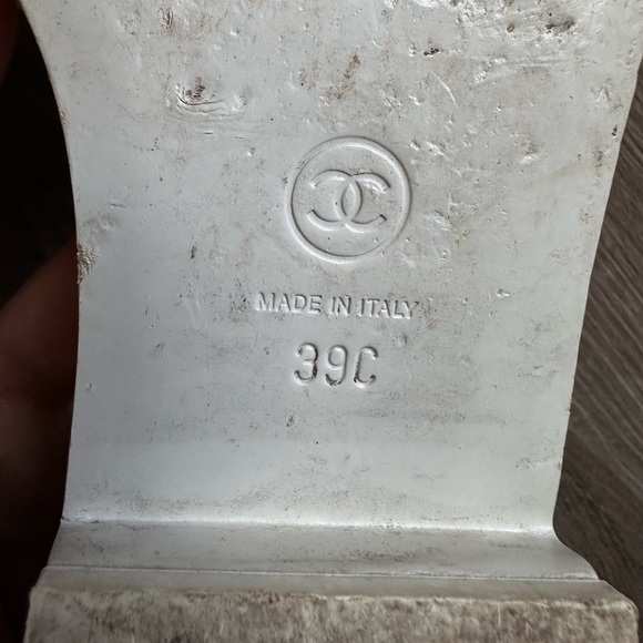 Authentic Chanel 21C Signature White Chain Tweed Cork Mule Slides Size 39 - Picture 9 of 9